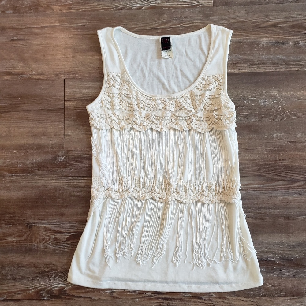 Fringe Cream Boho Country Tank Top